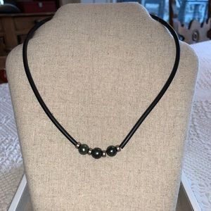 Estate Black Pearl Silver and Black Necklace